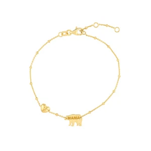 1mm Adjustable Mama Bear & Puffed Heart Bracelet Real 14K Yellow Gold - Picture 1 of 5