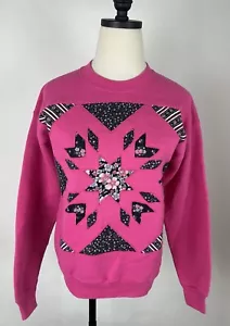 Sudadera Edredón Vintage Años 90 Hecha a Mano S Lee Cuello Redondo Fucsia Rosa Patchwork Boho - Imagen 1 de 17