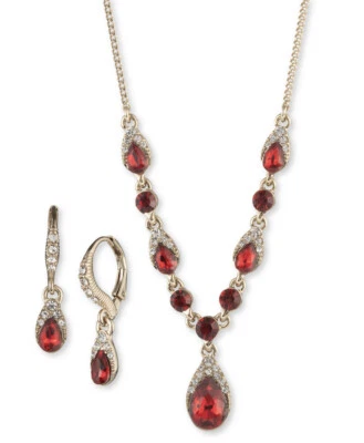 $78 NUEVO CON ETIQUETAS GIVECHY PIEDRA ROJA COLGANTE PENDIENTE Y CONJUNTO COLLAR LARIAT 19” - I13C Foto 1 de 2
