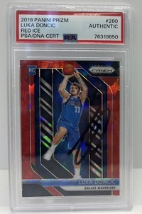 Luka Doncic Signed 2018-19 Panini Prizm Red Ice #280 Auto PSA DNA RC Mavericks