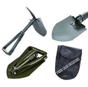 Tri Fold Pick Shovel Steel Folding Entrenching Bag Camping  Recovery OffRoad 4X4 - Picture 1 of 9