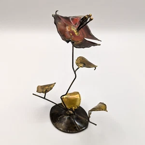 Brutalist Floral Metal Art Sculpture Brass & Copper Flowers Vintage Mid-Century - Picture 1 of 9