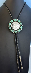 Navajo Sterlingsilber ATEMBERAUBENDE matrixierte Türkis Geschenk der Freiheit Bolokrawatte - Bild 1 von 9