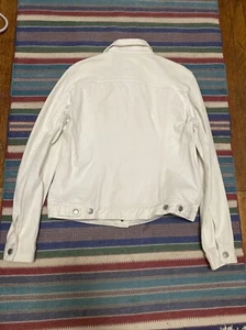 Helmut Lang Vintage White Denim Trucker Jacket Women’s Size 44 Made in Italy - Imagen 1 de 13