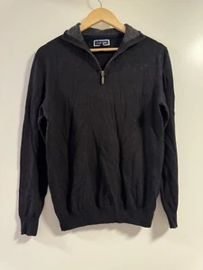 Merino Wool Sweater Size Small Black Mens 1/4 Zip Mock Neck Thermal Pullover - Picture 1 of 6