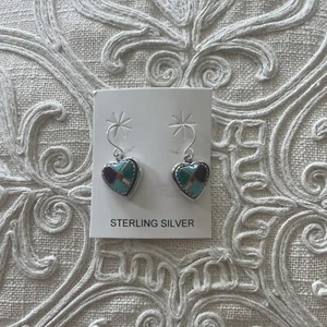 .925 Sterling Silver turquoise, coral, etc heart earrings fine jewelry Stones - Picture 1 of 4