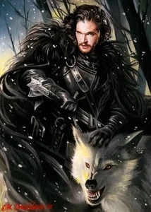 Limited Edition ACEO PRINT Jon Snow Game of Thrones Kit Harington Ghost Direwolf - Picture 1 of 1