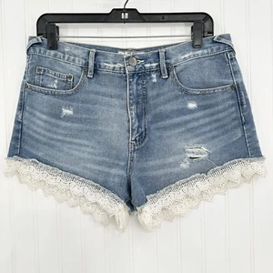 Free People Shorts Womens 29 Crochet High Rise Blue Jean Denim Anthropologie - Picture 1 of 10