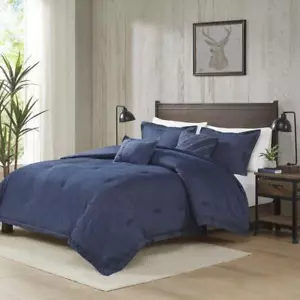 Woolrich Comforter Set 5-Pcs Cotton/Polyester Classic Blue Denim Pattern Queen - Picture 1 of 9