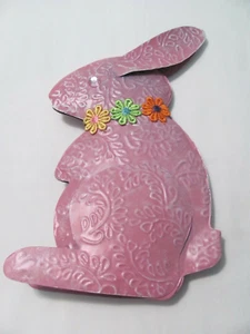 HAND DECORATED 10 INCH METAL EASTER BUNNY - Picture 1 of 5