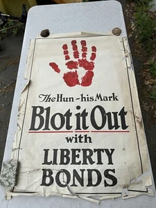 Genuine 1918 WW1 Poster The Hun His Mark Blot It Out Buy War Bonds 28" x 42" - Picture 1 of 8