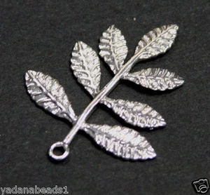 4 gocce di rami di foglie placcate argento 35x26 mm - Foto 1 di 3