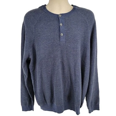 Joseph Abboud Heritage Thermal Henley Long Sleeve Wool Blend Blue Sweater XL - Image 1 of 4