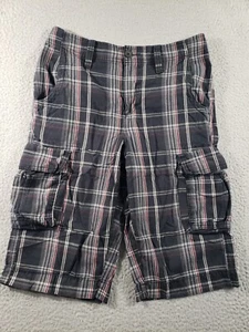 Urban Pipeline Cargo Shorts Herren 30 schwarz kariert vorne flach Freizeit Wandern 30x14 - Bild 1 von 12