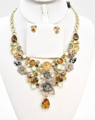 Gargantilla y Pendientes Simply Vera Wang Satinado Tono Dorado Ámbar Cristal Flor Foto 1 de 3