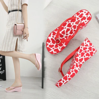 Sandálias tanga salto cunha feminina tamanho 4.5-8.5 sapatos plataforma preto vermelho rosa novo - Imagem 1 de 4