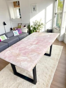 48"x24" Rose Quartz Stone Dining Table Crystal Healing Gemstone Countertop Decor - Picture 1 of 7