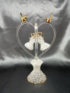 Klarglas Herz Figur 2 goldene Vögel Glocken Schleife Vogel Figur mehrteilig Topper - Bild 1 von 8