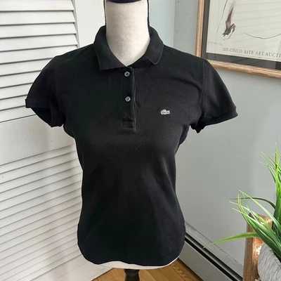 Рубашка Lacoste Polo женская черная 42 большая опрятная классическая повседневная для гольфа работа - Изображение 1 из 4