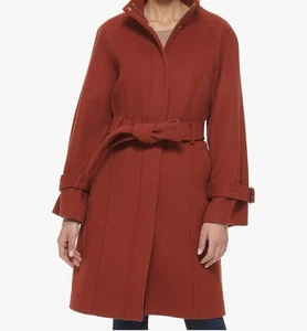 Cole Haan Damen Wollmantel mit Gürtel Farbe Rost Größe 12 Neu Mit Etikett - Bild 1 von 4