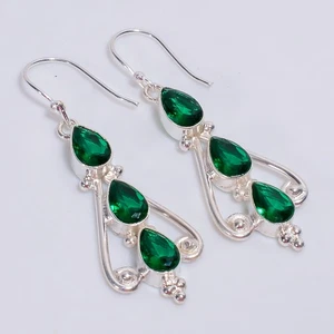 Chrome Diopside Gemstone Ethnic 925 Sterling Silver Earrings 2.2" KE468 K761 - Picture 1 of 5