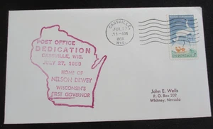 COVER 1958 "POST OFFICE DEDICATION CASSVILLE, WIS. HOME OF NELSON DEWEY" - Picture 1 of 3