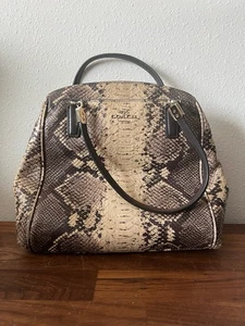 Coach Umhängetasche Tasche Diamond Python Leder Handtasche braun hellbraun Top Henkel - Bild 1 von 10