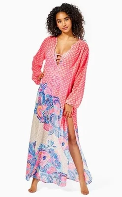 Maxi encubrimiento Lilly Pulitzer para mujer Frey talla XL rosa playa natación vacaciones Preppy Foto 1 de 4
