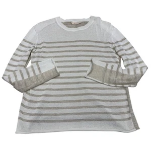 Tory Burch Women's Linen Blend Stripe Sheer LS Metallic Sweater Top, Size S - Picture 1 of 7