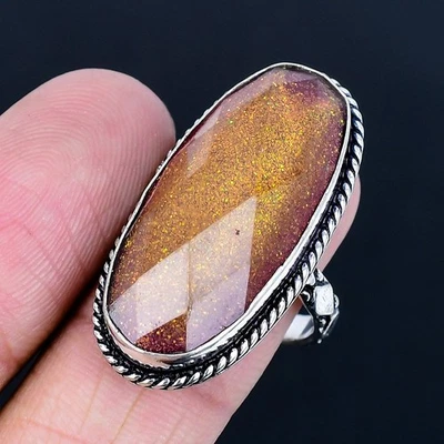 Оранжевый тройной опал 925 серебро покрытием ручной работы кольцо США размер 9 - Изображение 1 из 3
