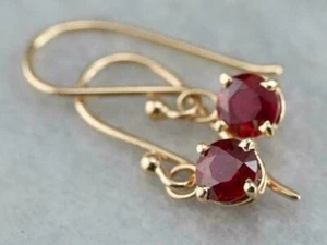 2.20Ct Round Cut Red Garnet Dangle Engagement Earrings 14k Yellow Gold Finish - Picture 1 of 5