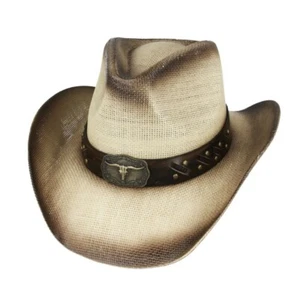 Sombrero de Vaquero de Paja de Verano 100% Papel Rígido con Cinturón de Cuerno de Toro Exterior Elegante Reino Unido - Imagen 1 de 4