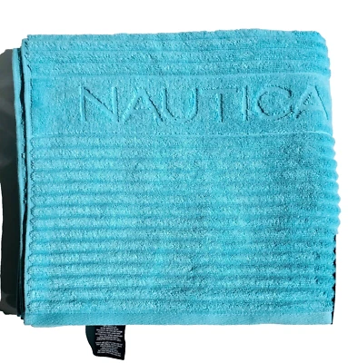 NEW NAUTICA HERITAGE TURQUOISE BLUE 3D STRIPED 100% COTTON BATH TOWEL 30"X52" - Image 1 of 4