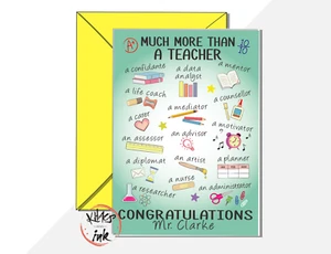 Tarjeta de Felicitaciones Personalizada ""Mucho más que un profesor"" promoción nuevo trabajo - Imagen 1 de 3
