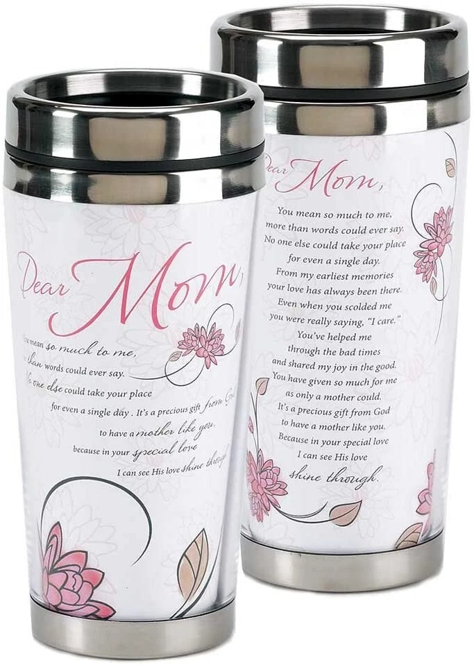 Dear Mom Mother's White & Pink Travel Tumbler, Hot or Cold, Mother's Day Gift - Image 1 of 1
