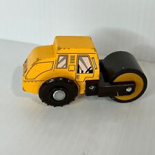 Vintage Child Wooden Tractor Cement Roller Yellow Black Block Toy