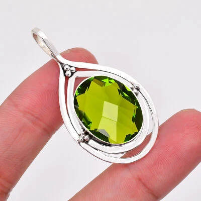 Peridot Gemstone 925 Sterling Silver Jewelry Pendant, Girls Pendant - Image 1 of 4