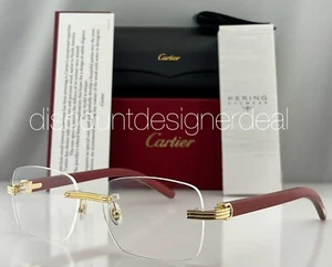 Cartier Rimless Eyeglasses CT0286O 004 Burgundy Wood Yellow Gold Clear Lens 56mm - Picture 1 of 8