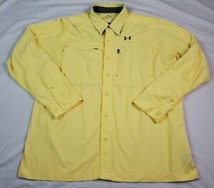 Under Armour Mens Button Front Vented Shirt All Season Yellow Large Long Sleeve