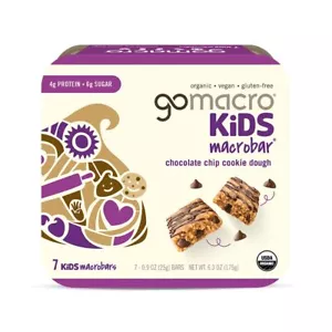 GoMacro Kids Chocolate Chip Cookie Dough Snack Bars Gluten Free Vegan 7 Count - Picture 1 of 4