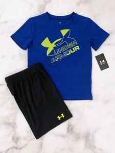 Boys Under Armour Size 4 Royal Blue Shirt And Black Shorts Set New - Picture 1 of 1