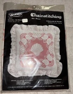Vintage Chainstitching Kit 80s - new complete sealed 14" pillow w/ lace - Picture 1 of 3
