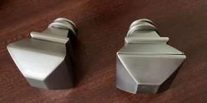 BOX of 2 Pottery Barn PB Standard Square Pewter Curtain Rod Finials .75 Inches - Picture 1 of 4