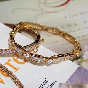 Gold Vermeil Cubic Zirconia  Baguette Panel Tennis 7" Bracelet - Picture 1 of 2