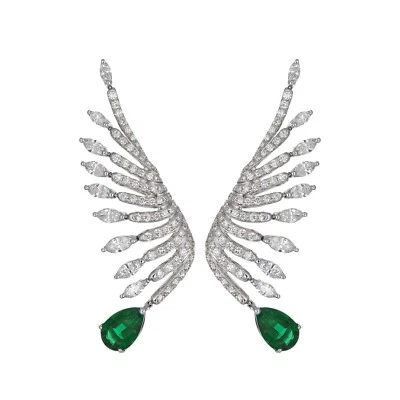 2.84TCW Simulated Emerald & Sapphire Angle Wing Wedding Party Earrings For Woman - Image 1 of 4