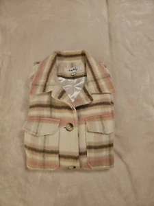 Women's Sebby Button Up Collared Plaid Warm Shacket Size Med. Pink/Brn/Beige - Picture 1 of 13