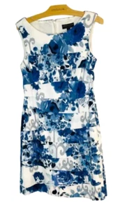 Connected Apparel Woman Sz 6 Blue White Floral Sleeveless Sheath Dress Layered - Picture 1 of 8
