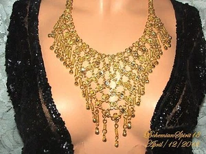 VINTAGE IN STYLE EGYPTIAN REVIVAL GOLD TONE MOTIF LINKS HEAVY BIB/ NECKLACE - Picture 1 of 6
