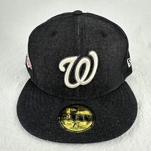 NEW ERA 5950 59FIFTY WASHINGTON NATIONALS FITTED SIDE PATCH BLACK DENIM 7-3/4 - Picture 1 of 5
