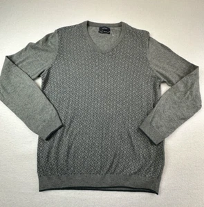 LUFIAN Cotton Cashmere V Neck Sweater Mens Small Gray Geometric Pattern - Picture 1 of 10